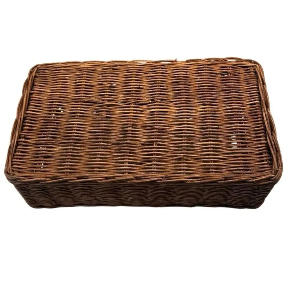 NWT Vtg Pier 1 Wicker Basket Medium Dark Brown Metal Frame Woven Rectangular